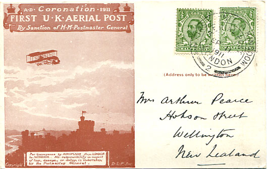 Coronation Aerial Post to New Zealand 1911