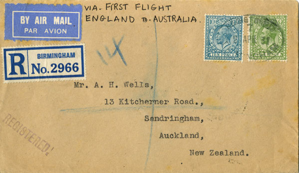 Experimental Airmail UK Australia April 1931