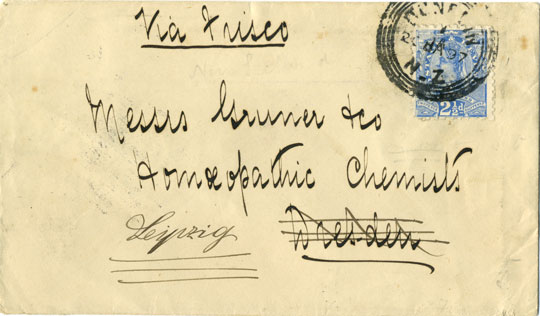 1896 cover: New Zealand to Dublin at reduced rate